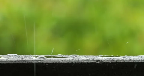 Slow Motion Rain Drops Dripping During Heavy Rain. Rainy Day and Rainwater Dr Stock Footage 202170557