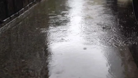 Slow motion of rain drops falling on mosaic floor, creating ripples 動画素材 152037070