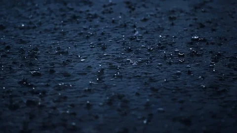 Slow Motion Rain Drops In A Puddle Stock Footage