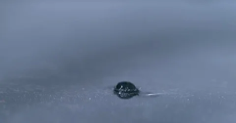 Slow motion rain drops in still water creating ripples in 4K Stock Footage 85294760