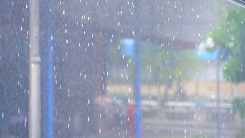 Slow motion rain falling and droplets on building background is beuaty Stock Footage 113972456