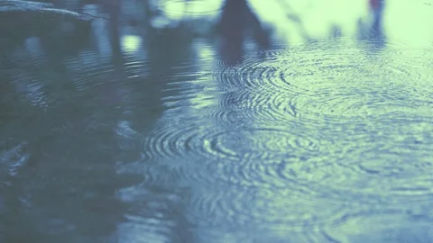 Slow motion rain falling and droplets on ground is beuaty Stock Footage 113974222