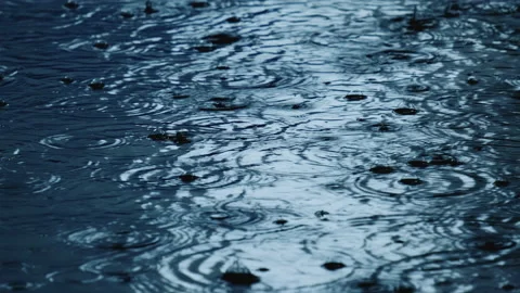 Slow motion of rain with splashes and bubbles on wet asphalt surface. Stock Footage 195191634