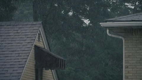 Slow Motion Rain on Suburban Homes   Stock Footage 341293903