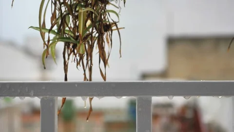Slow motion rain water drops on white steel grating Stock Footage 128540292