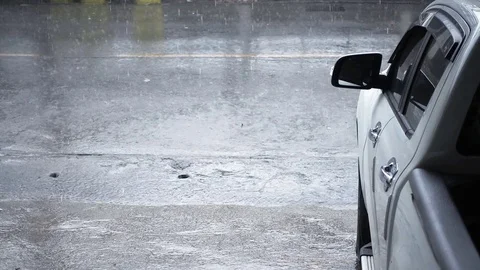 Slow motion of raindrop on the road Stock Footage 76142950