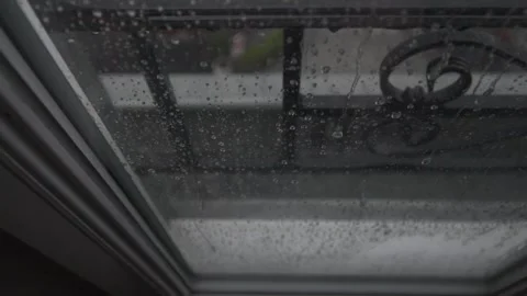 Slow Motion Raindrops flowing over the window Stock Footage 271141065