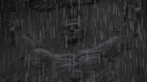 Slow Motion Raindrops, Moctezuma Sculpture, Chapultepec Park, Mexico City Stock Footage 154536034