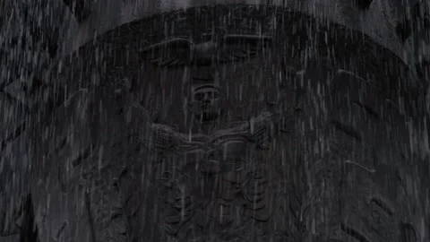 Slow Motion Raindrops, Moctezuma Sculpture, Chapultepec Park, Mexico City Stock Footage 154536037