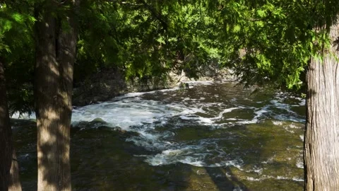 Slow motion of rapid river water over rocks Stock Footage 166595375