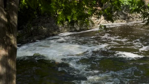 Slow motion of rapid river water over rocks Stock Footage 166595680