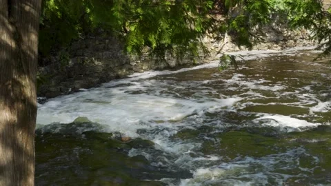 Slow motion of rapid river water over rocks Stock Footage 166595684