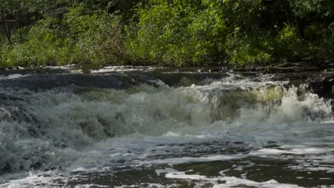 Slow motion of rapid river water over rocks Stock Footage 166596962