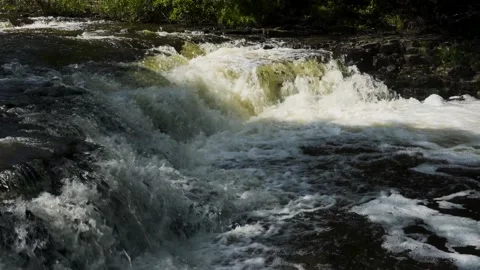 Slow motion of rapid river water over rocks Stock Footage 166598199