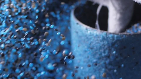 Slow motion recycling of polyethylene Video stock 86504168