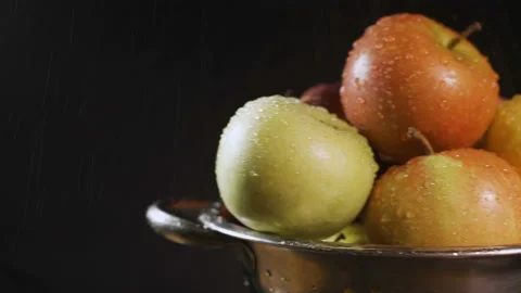 Slow Motion Red Apples washed under the tap Video stock 101599248
