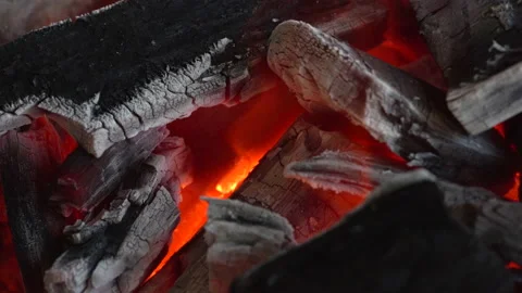 Slow motion red fire flame burning on charcoal for cooking food, fire heat hot 库存影片 143918828