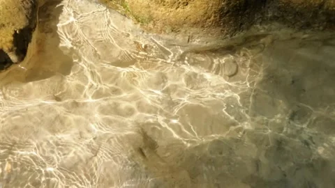 Slow motion of the reflection of sunlight on a shallow riverbed Stock Footage 321321620