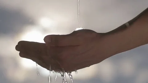 Slow motion of refreshing water splashing on human hands Stock Footage 74632367