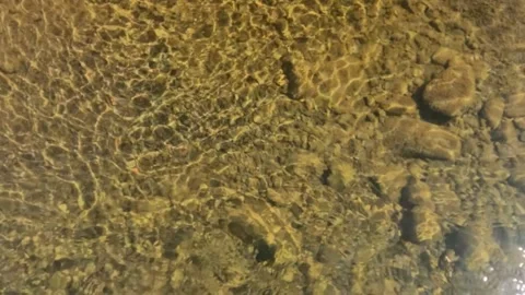 Slow motion ripples on the surface of a clear river with the sparkle Stock Footage 321860036
