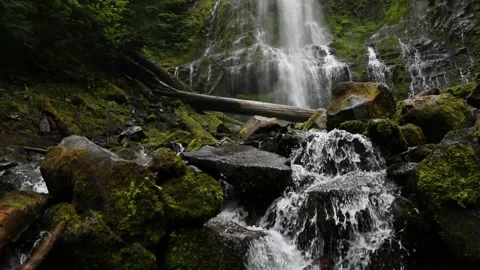 Slow Motion Rising Camera Approach to Lower Proxy Falls, Oregon Stock Footage 144413256