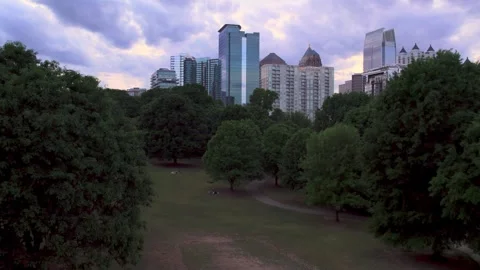 Slow Motion Rising Drone 4K - Atlanta Midtown Skyline Stock Footage 294225571