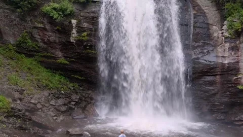 Slow motion rising shot of  Looking Glass Falls, a waterfall in North Carolina. Stock Footage 314348041