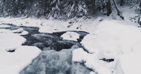 Slow Motion River And Snowfall In A Scenic Forest Stock Footage 124230949