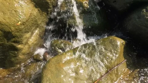 Slow motion of a river cascade with clear water Stock Footage 321860079