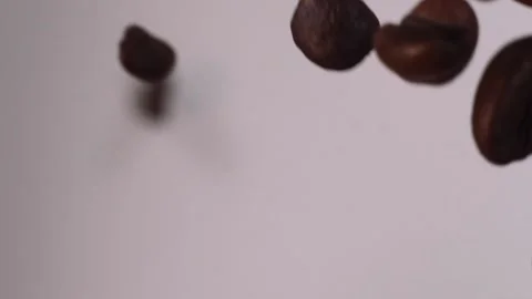 Slow motion of roasted coffee beans fall Video stock 147664363