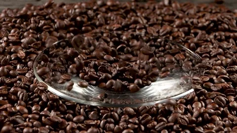 Slow Motion Roasted Coffee Beans Falling in Dark Moody Close Up Stock Footage 340302697