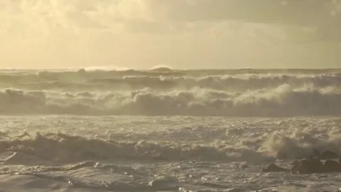 Slow Motion of Rolling Ocean Waves Crashing After Storm Today Stock Footage 341683989