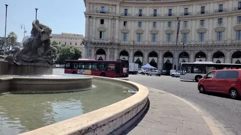 Slow Motion Rome Republic Square with bus Stock Footage 159023850