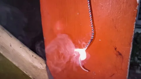 Slow motion of a rope is being sparkled Stock Footage 274702059