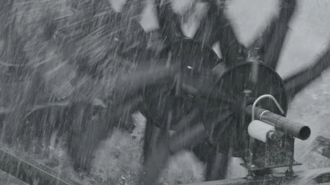 Slow Motion Rotating Water Wheel Under Heavy Rain  Industrial Water System 스톡 동영상 333601880