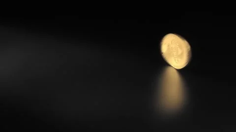 Slow motion rotation crypto currency gold coin Bitcoin on the mirror black Stock-Footage 96044302