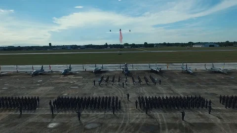 Slow Motion (Royal Air Force) Formation at Airshow Display Stock Footage 98558504