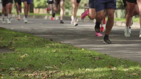 Slow Motion Runners Shoes During Marathon Race. Stock Footage 346503311