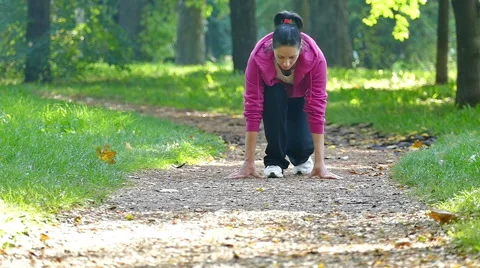 The Slow Motion Of Running Low Start In A Nature Video stock 56537904