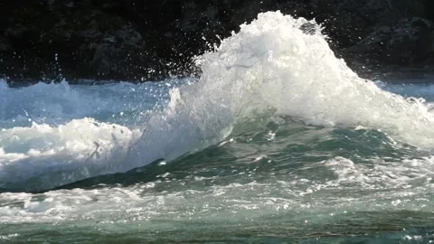 Slow motion of rushing and foaming water, wild water Stock Footage 137434848