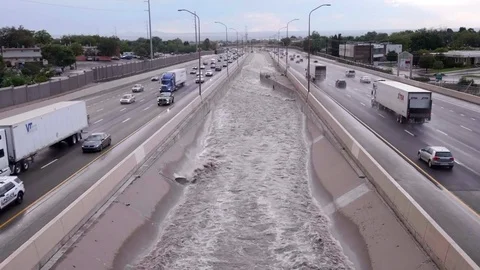 Slow Motion Rushing Arroyo Full Of Water in Albuquerque NM Stock Footage 79658734