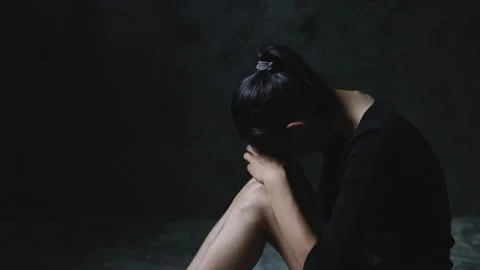 Slow motion, Sad worried young woman  having psychological problem feeling an Stock Footage 201995295