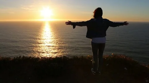 Slow Motion Scene of Successful Young Woman Looking at Sunset Stock Footage 76222702