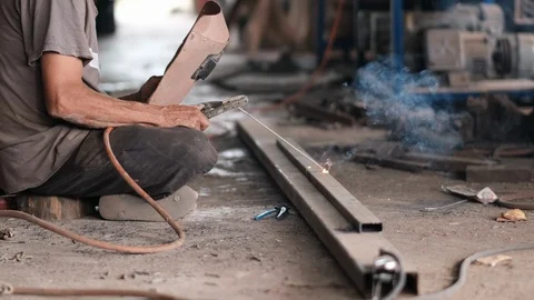 Slow motion scene of technician process about steel welding Stock Footage 118006454