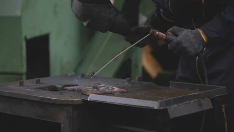 Slow motion scene of technician process about steel welding in workplace area Stock-Footage 127805384