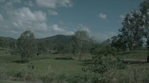 Slow Motion Scenic Drive Past Trees and Countryside in Sunshine Coast Hinterland Stock Footage 341297268