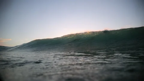 Slow Motion Scenic View Of Waves Splashing In Sea During Sunset - Oahu, Hawaii Stock Footage 243267451