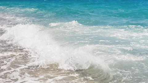 Slow motion Sea view on the Nice summer day. Sea surface close up shot, blue sky Stock Footage 112930800