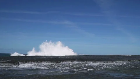 Slow motion sea wave hit rock at coast with big splash Stock Footage 86775241
