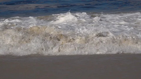 Slow motion of sea waves in close up. FRONT VIEW. Stock Footage 127208407